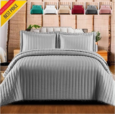 3 Stück Geprägte Gesteppte Tagesdecke Wende Queen King Size Decke Bettüberwurf