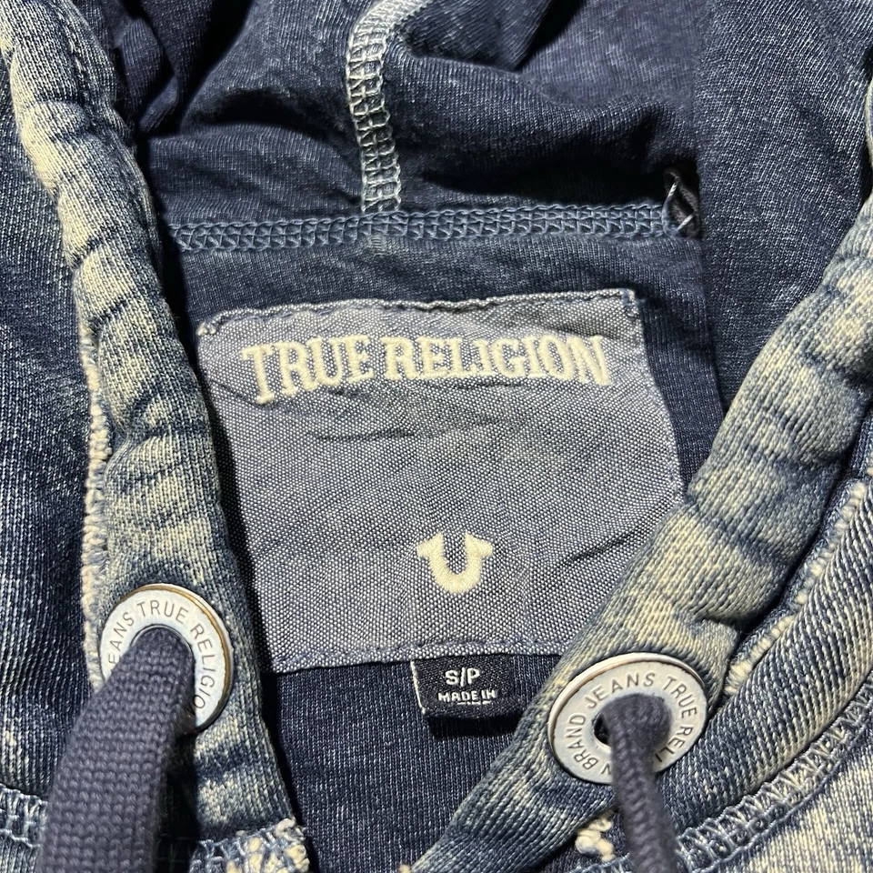 Moletom com capuz True Religion vintage Y2k zíper completo lavagem ácida pequeno grosso pesado - Imagem 3 de 4
