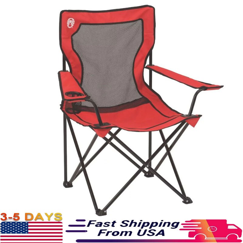 Oversized Mesh Quad Adult Camping Chair Outdoor Heavy Duty Folding Chair Red
