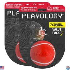 Durable Beef Scented Squeaky Dog Ball | Interactive Fetch Toy 2-Pack