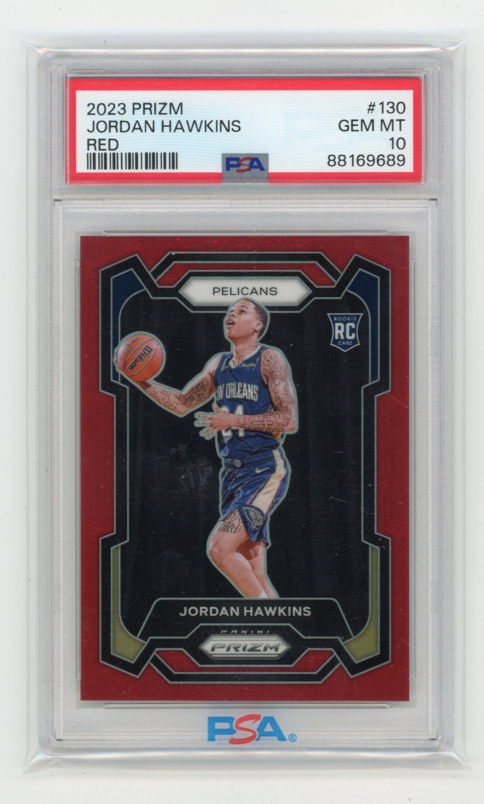 2023 Prizm Basketball #130 JORDAN HAWKINS Red Prizm RC /299 PSA 10