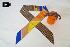 Hermes Twilly Silk Scarf Belt Rope Dot Blue Orange Beige Ribbon with Box JAPAN
