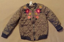 Little Lass Girl's Quilted Jacket Embroidered Flowers Zip Front W/pockets Size 4