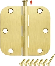 HOSOM Door Hinges Satin Brass 3.5 12 Pack, Brass-Rounded-5/8 Radius 