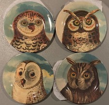 NEW IN BOX John Derian Melamine 7" Appetizer Plates Set of 4 Owls WHOO'S HUNGRY