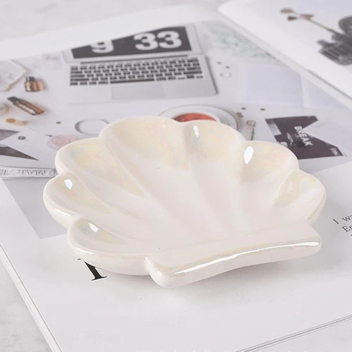 Shell Trinket Dish, Ceramic Ring Holder/Jewelry Tray, Cute Organizer White - Afbeelding 4 van 7