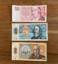 Set 10 + 20 + 50 Kronen Tschechien Banknoten Geldschein Korun Tschechoslowakei