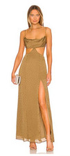 Lovers + Friends Gold Jamey Maxi Dress SML Retro Boho 90s Vibe Cutout Glam Y2K