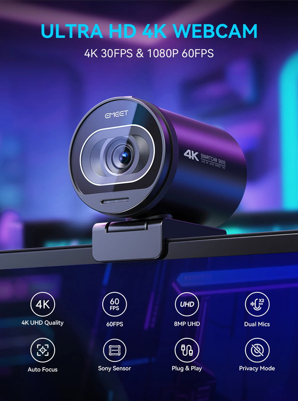 EMEET S600 4K Ultra HD Webcam for Streaming and Live Cam Professional