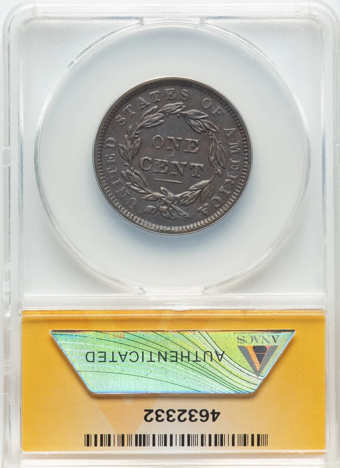 1838 Coronet Large Cent - ANACS AU55 - EXTREMELY ATTRACTIVE - LOOKS CLOSE TO UNC - Image 4 of 4