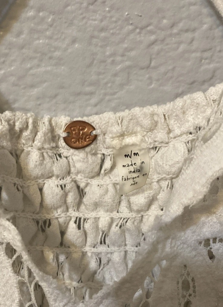 OFF WHITE Free People One Adella Vestito Slip Donna Med. Cinturino in pizzo bianco panna con volant boho