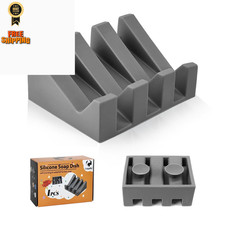 Self Draining Soap Dish,Silicone Suction Cup Holder, Grey - 1 Pack