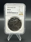 1992 1 Oz American Silver Eagle MS69 NGC Brown Label