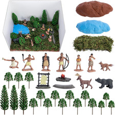 33 Pcs Native American Figurines Diorama Box Kit, Indian Figures Toys Model Dior