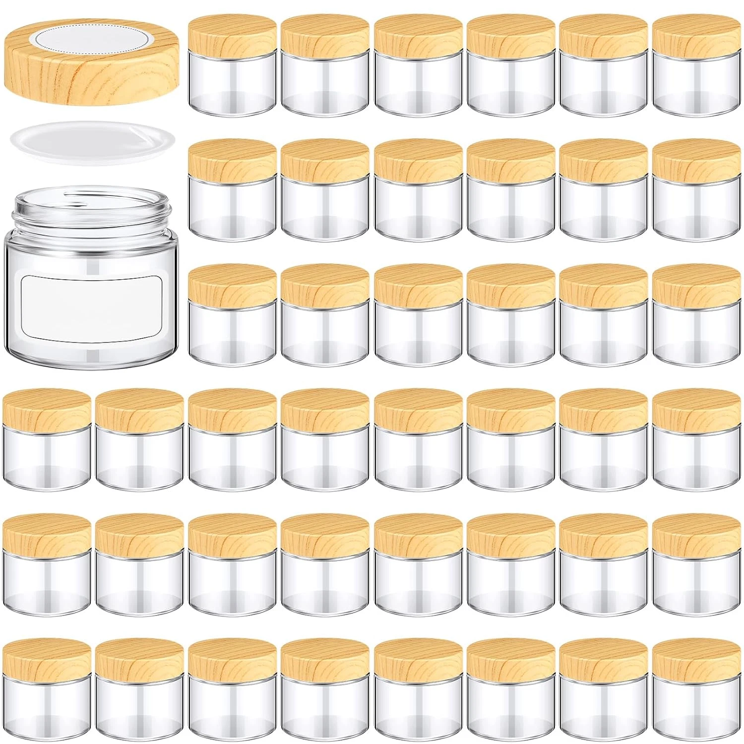 48 Pcs 2Oz Clear Glass Jars with Stylish Woodgrain Lids for Crafts & Cosmetics
Opens in a new window