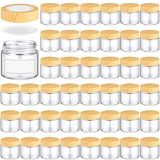 48 Pcs 2Oz Clear Glass Jars with Stylish Woodgrain Lids for Crafts  Cosmetics