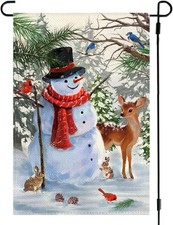 Winter Snowman Garden Flag 12x18 Inch Double Sided Outside, 12 x 18, White