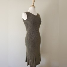 Vintage dress Petit Poudre midi black beige pearl lined neckline mermaid party M