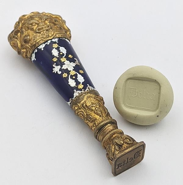 FRENCH 'DELIA' NAME ENAMEL & GILT BRASS LETTER SEAL 19TH CENTURY