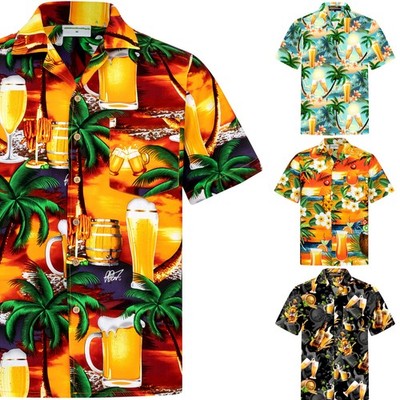 Mens Hawaiian Shirt 100% Cotton S - 8XL Short Sleeve Summer Beach Hawaiian Shirt 