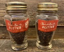 Vintage Criterion Bell & Specialty Gold Glitter in Glass Bottle Set of 2