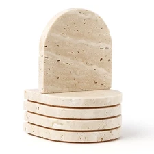 WORHE Marble Coaster for Drinks Set of 5 Natural Travertine Coasters Home Decor
