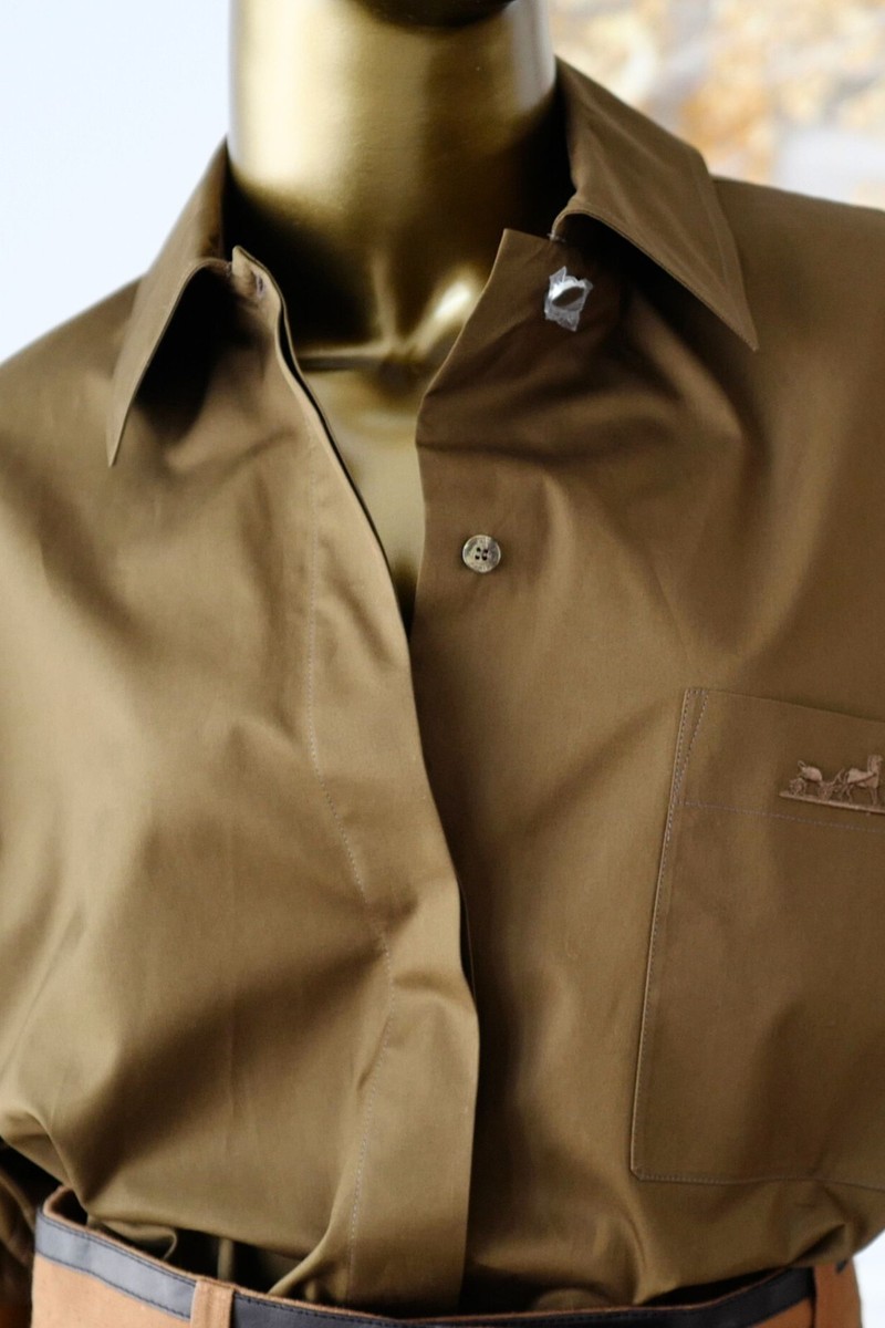 Hermès Women Shirt Marron Muschio Cotton Twill Size 36 | eBay