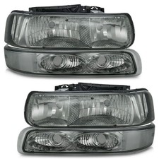 Pair Headlights For 1999-2002 Chevy Silverado00-06 Tahoe Suburban Smoked Lens Pair Headlights For 1999-2002 Chevy Silverado00-06 Tahoe Suburban Smoked Lens