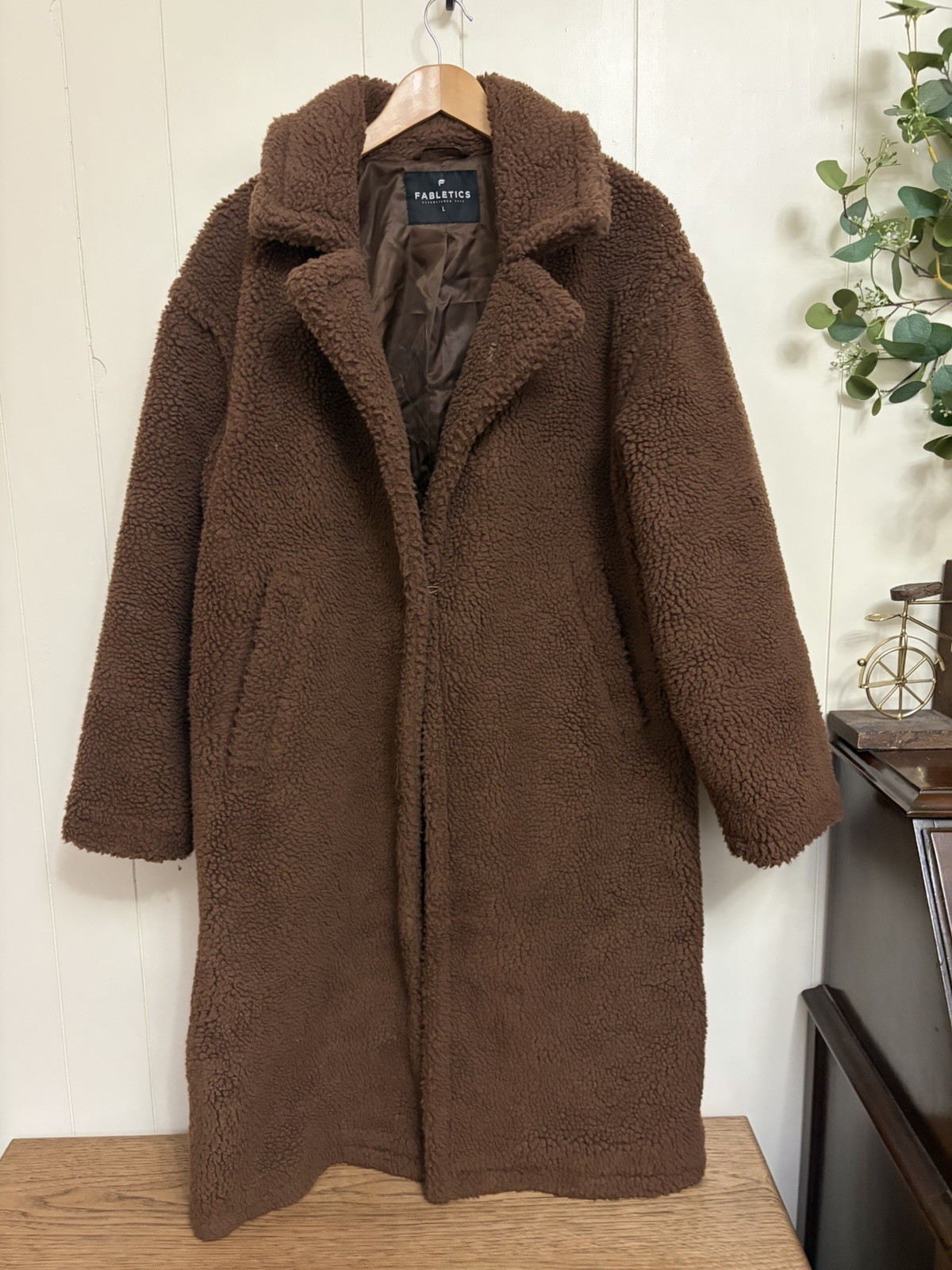 Fabletics Brown Teddy Long Overcoat Collared Pock… - image 1