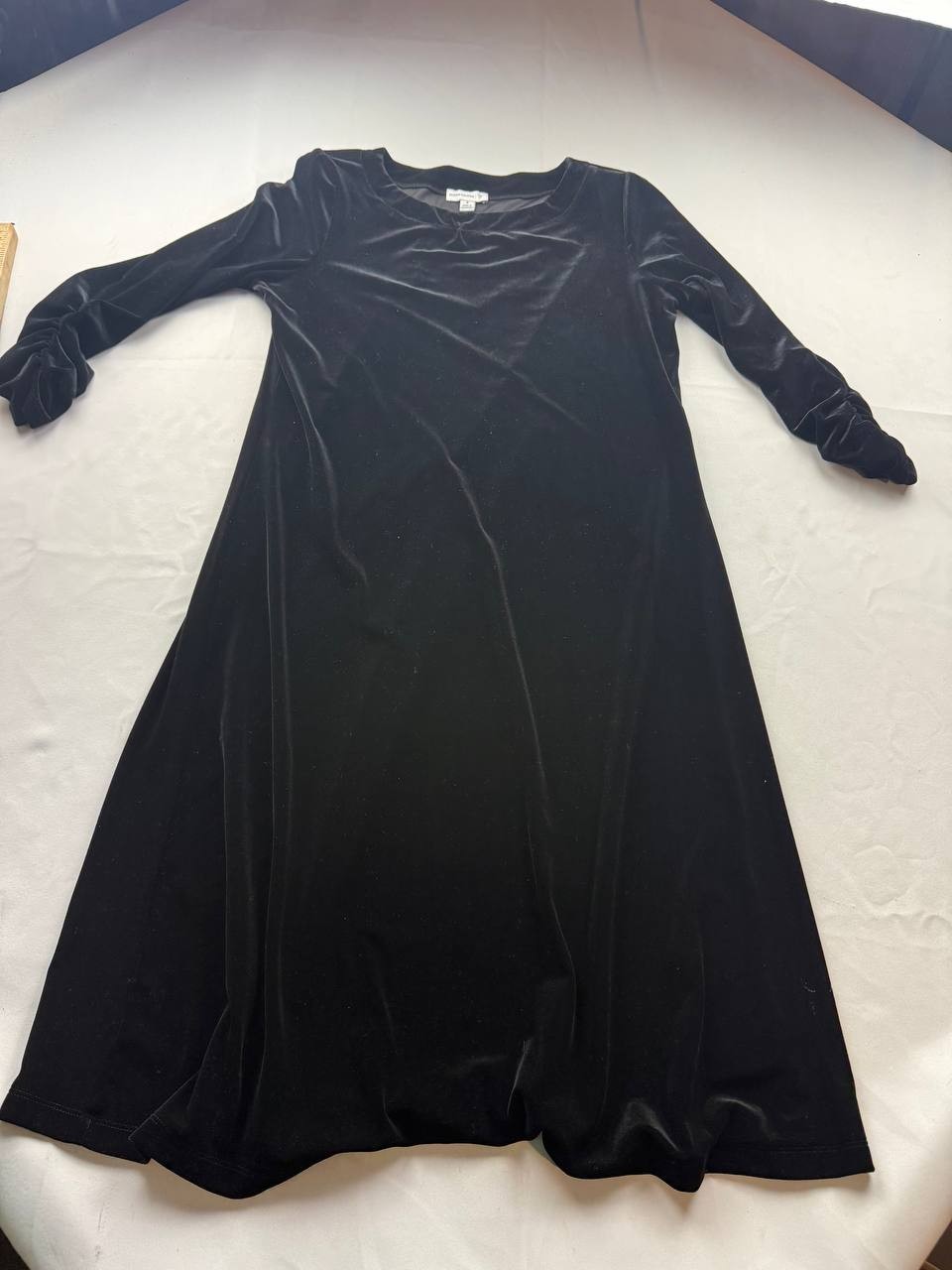 Susan Graver Liquid Knit Maxi Dress Ruched Sleeve Womens Size Small Black Casual