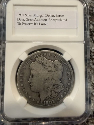 1902 P MORGAN SILVER DOLLAR, BEAUTIFUL COIN, ENCAPSULATED