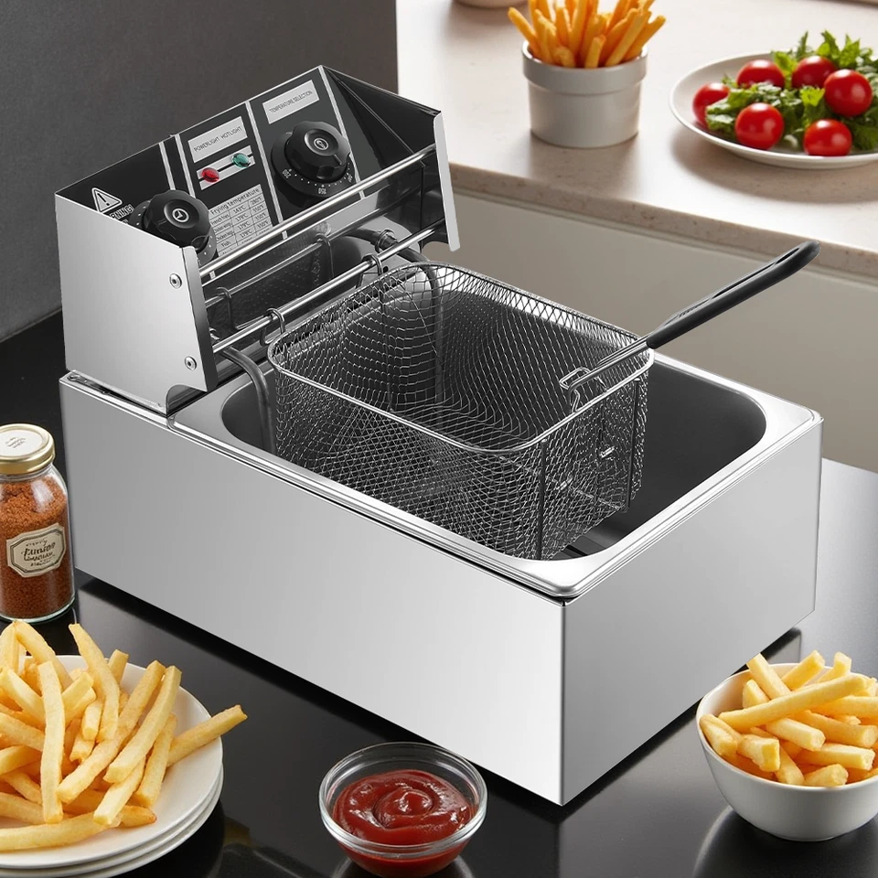 ?Fritteuse Edelstahl Kaltzone Fritöse Profi Elektro Friteuse 6L 2500W mit Timer