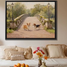 Corgi Dog Artwork Landscape Oil Painting Dog Themed Home Decor Canvas Print