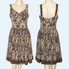 Talbots Brown Pure Silk Sleeveless Pleated Bottom empire waist summer Dress 6