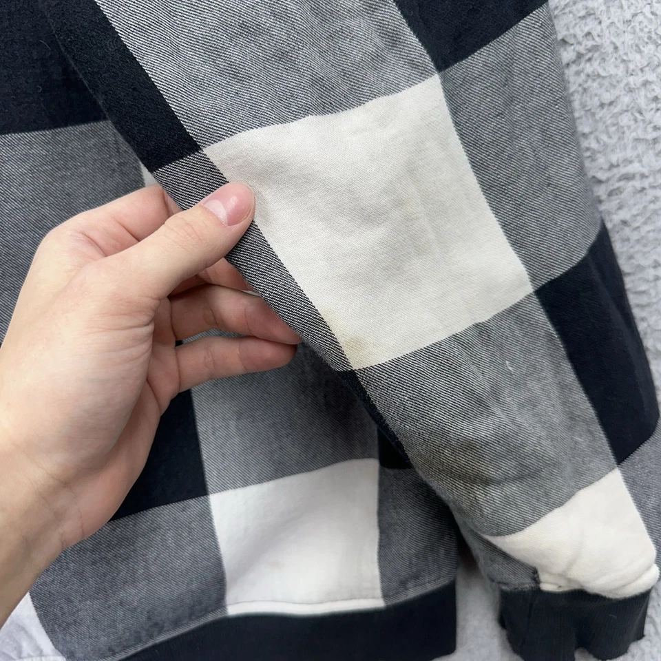 VTG Y2K DC Skate Shoes Mens L Striped Sherpa Lined Hoodie Full Zip Gray Black - Image 3 of 4