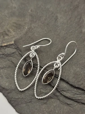 925 Sterling Silber Ohrring Rauchquarz Träne facettiert – Braun - Bild 1 von 4