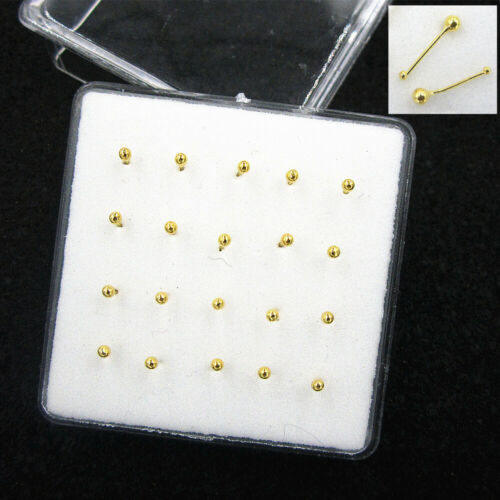 Vente en gros 20 pièces plaqué or 18 carats boule barre os nez clou bagues piercing corporel - Photo 1 sur 2