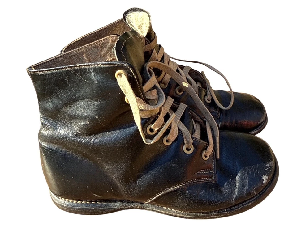Botas de cuero vintage Simplex Flexies para niños talla 6E negras con cordones hechas en EE. UU. WI Foto 3 de 4