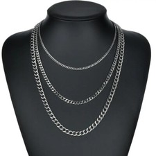 COLLANA SET 3 PEZZI 3 / 5 / 7 MM CATENA IN ACCIAIO INOX UOMO DONNA MAGLIA CUBANA