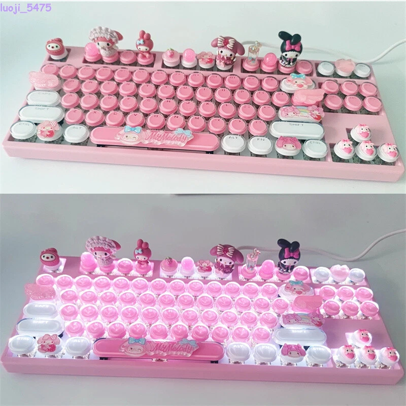 Kuromi My Melody Cinnamoroll Mechanical Keyboard 83Keys Keypad Cyan Axis RGB New - Image 2 of 4