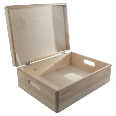 Große hölzerne Aufbewahrungsbox mit Deckel und Griffen/Anieholz Spielzeug Truhe Aufbewahrungskoffer 