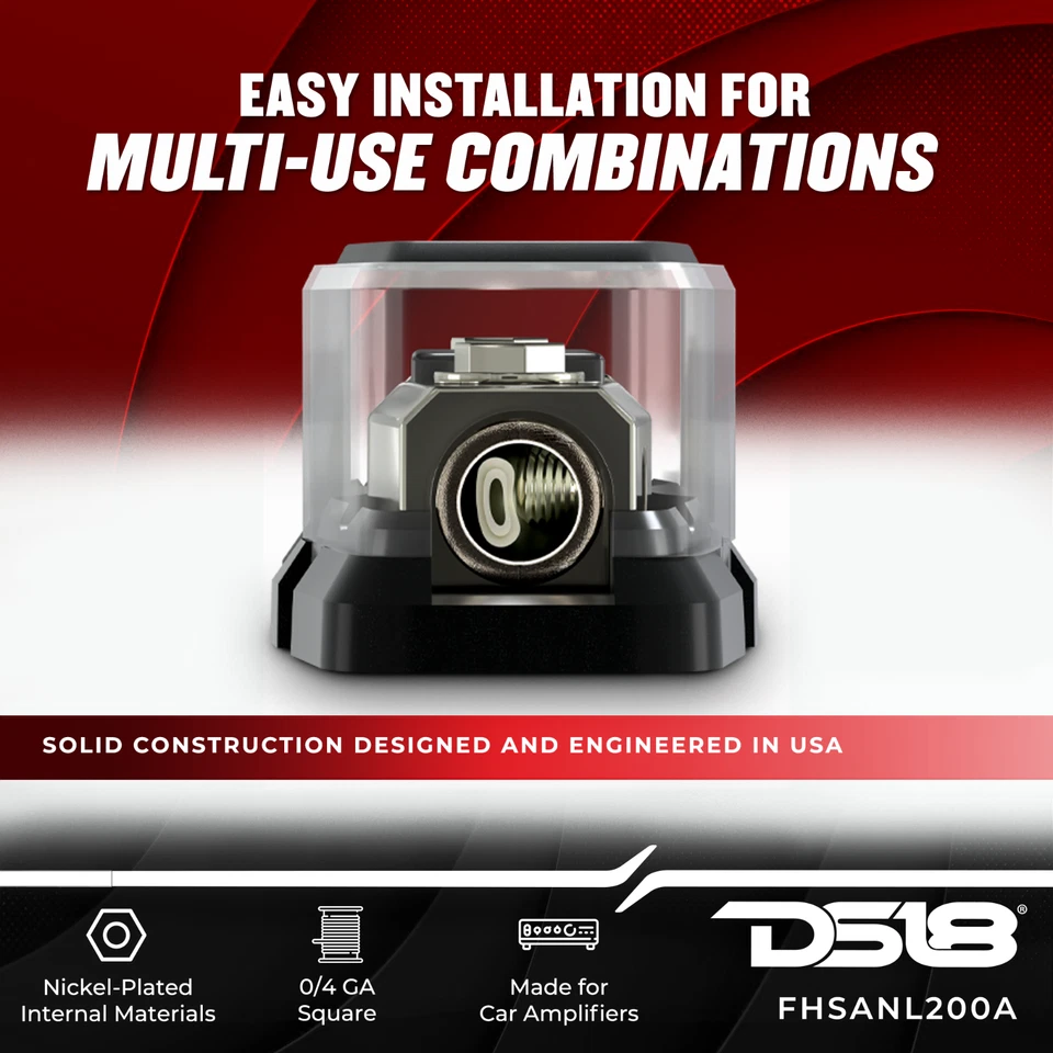 Portafusibles ANL Cuadrado DS18 FHSANL200A con Fusible 200A para Amplificadores de Coche Foto 3 de 4
