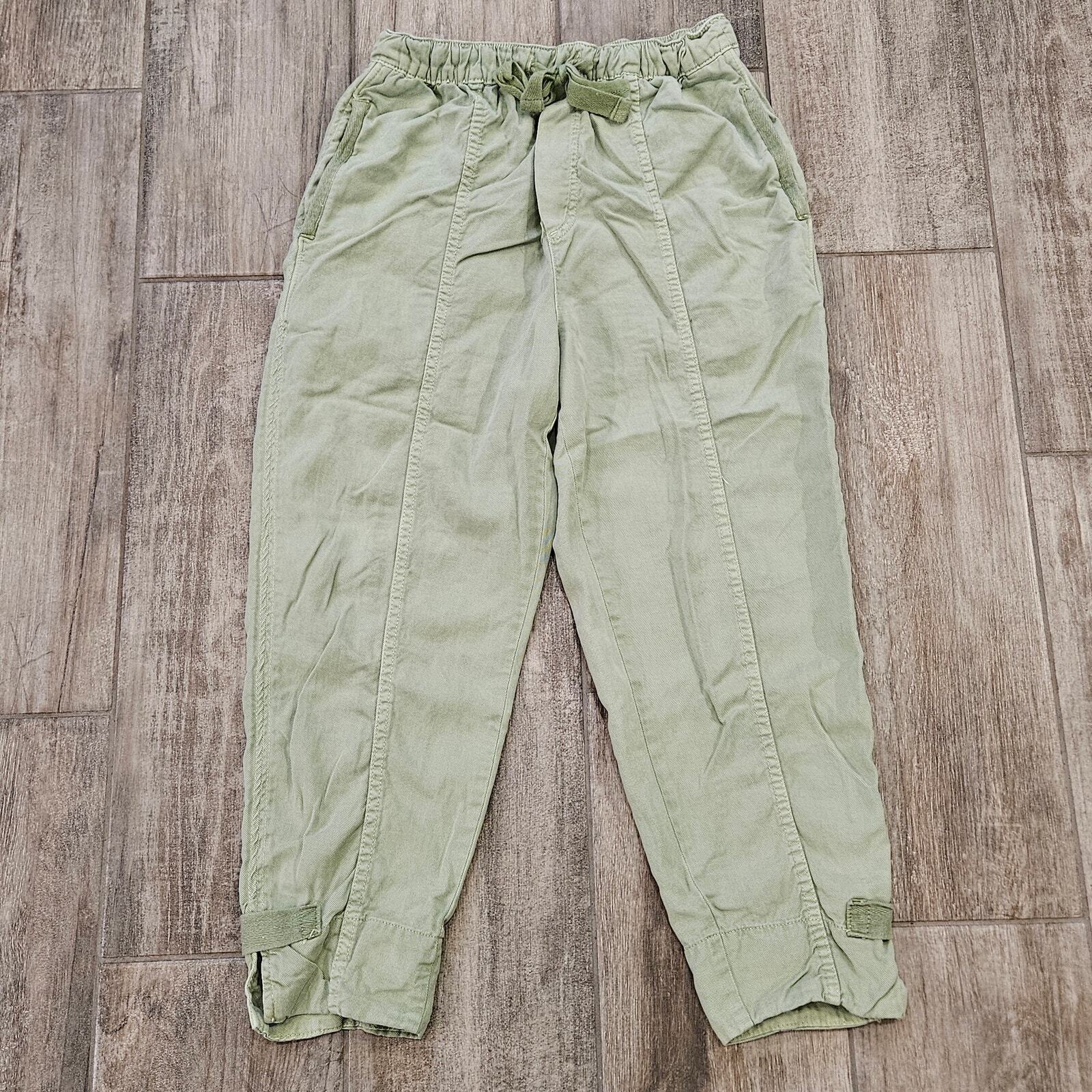 Zara Joggers Womens Size XS Green Linen Lyocell Blend Drawstring Pull On Pockets