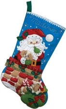Bucilla SANTA'S SECRET Felt Christmas Stocking Kit Puppy Dog OOP Factory Direct