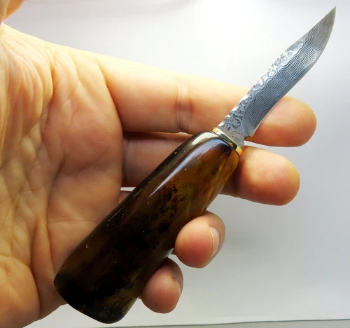 44.80 grams Damascus steel letter knife with Dark Genuine BALTIC AMBER handle