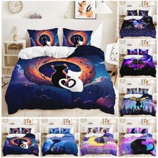 Set Copripiumino Trapuntino Nero Gatti Luna Farfalla Buona Notte Stampa Animali Cartoni Animati