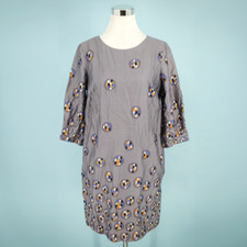 Marimekko 38 Size Medium M Gray Print Crew Neck Short Elbow Sleeve Cotton Dress
