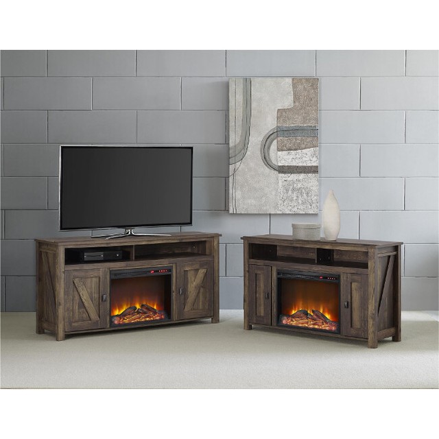 Electric Fireplace Tv Stand 55 Inch Golden Oak Media Gaming Metal