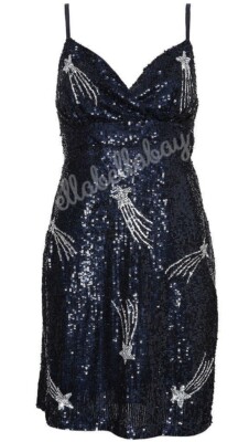 TOPSHOP Navy Silver Sequin Shooting Star 20s Celestial Glitzy Party Dress  UK8 UK