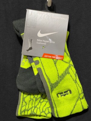 NIKE ELITE Basketball Crew Socks Small SX4885-733 neon/green/grey Lebron  LJBIN